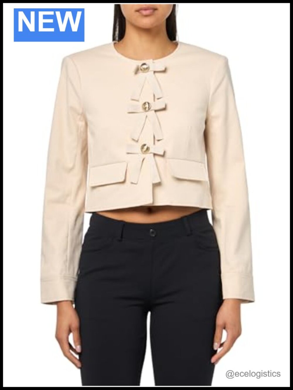 Brushed Twill Cropped Jacket Gold Button Long Sleeve